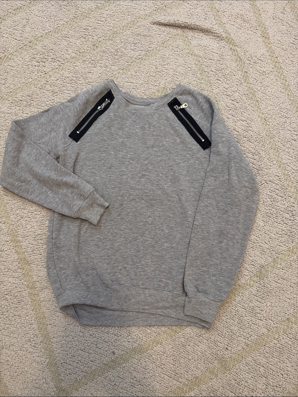 Andrea Jovine Gray Crewneck Sweater with Black Zip Shoulder Accents